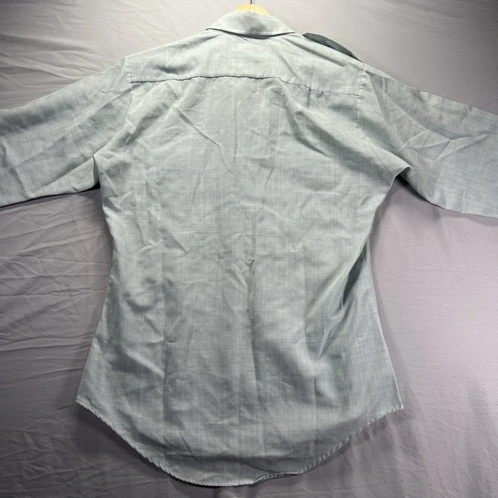 True Vintage Creighton Shirt Mens Medium Blue Military Wool Blend Epaulette 70s
